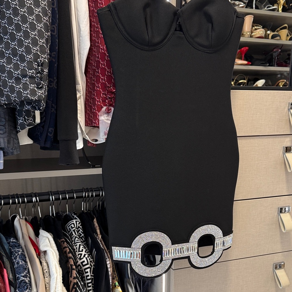 Chic Black Mini Dress with Silver Detailing